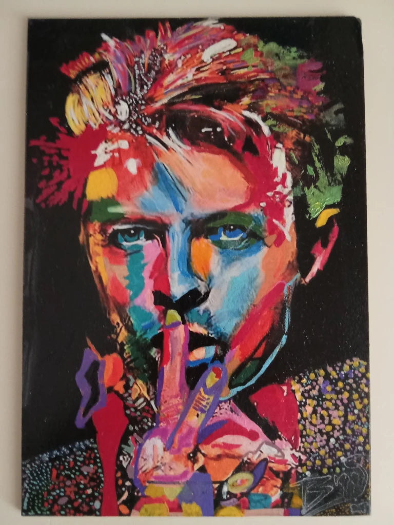 David Bowie Original Artwork – Colourful Pop Art on Woodboard by Biggs