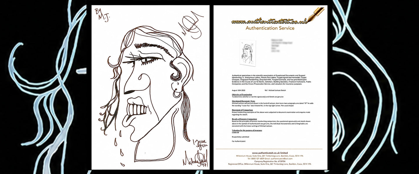Michael Jackson signed self portrait sketch with authentication document