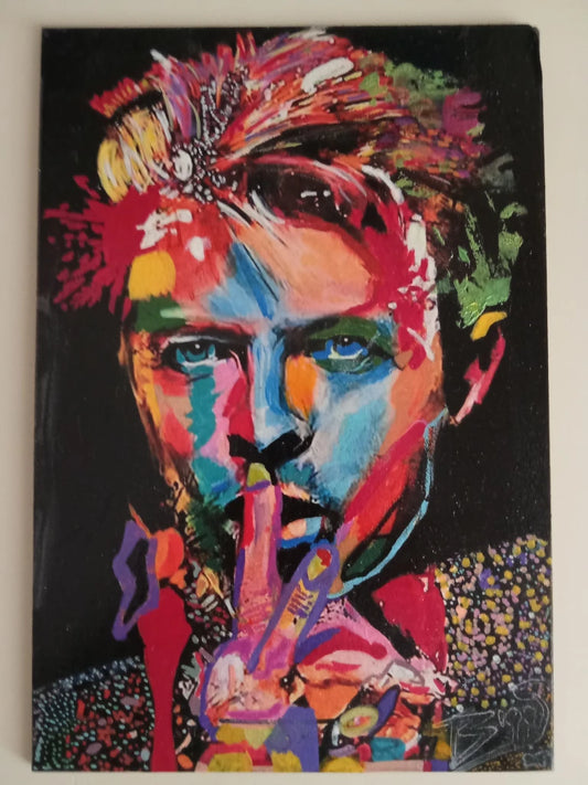David Bowie Original Artwork – Colourful Pop Art on Woodboard by Biggs