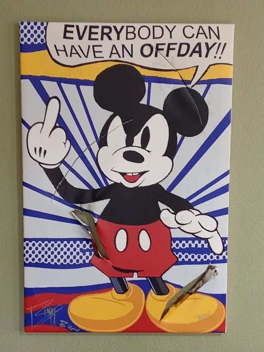 Mickey Mouse Offday Original Artwork – Damaged Pop Art Canvas by Biggs