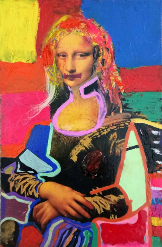 Mona Lisa Original Artwork – Mixed Media Pop Art with Real Hair by Biggs