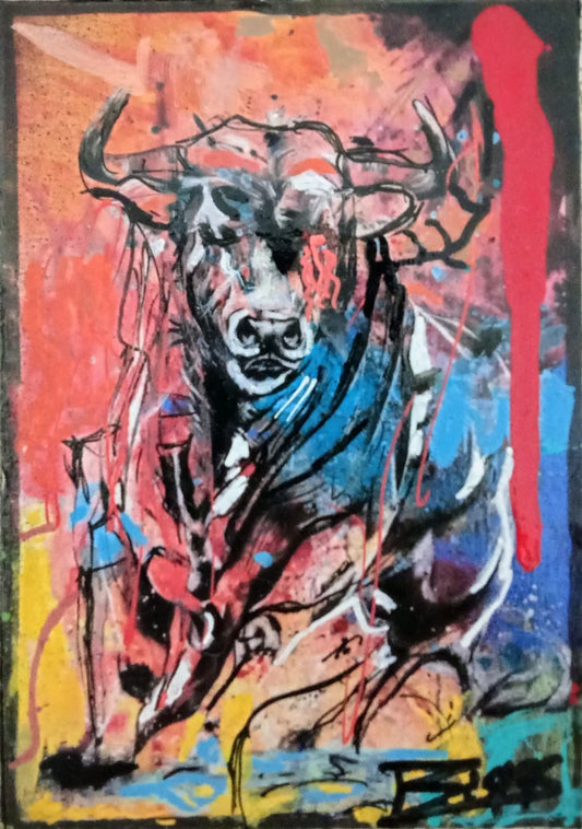 Red Bull Original Artwork – Expressive Bull Art on Wood by Biggs