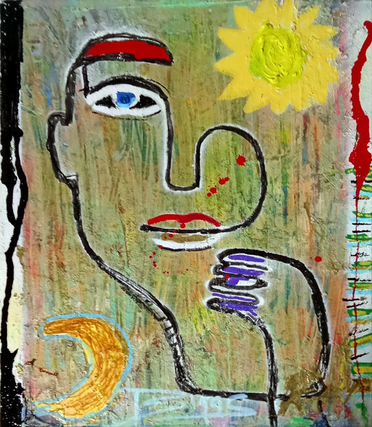 Sunflower Original Artwork – Abstract Face Art by Biggs