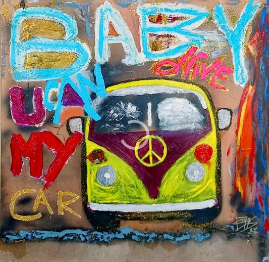 The Beatles Baby U Can Drive My Car Original Artwork – Pop Art with Real Beach Sand by Biggs