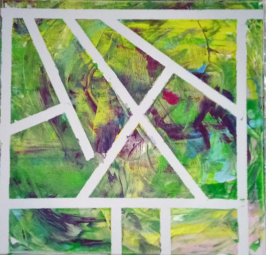 White Lines Original Artwork – Green Abstract Acrylic Canvas by Biggs