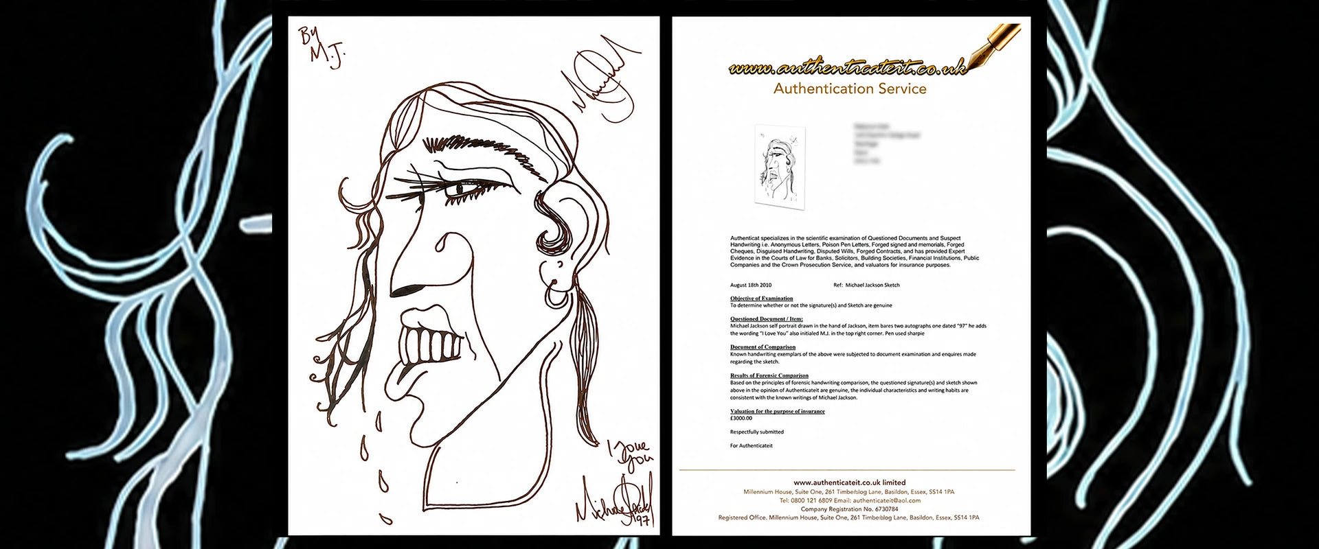 Michael Jackson signed self portrait sketch with authentication document