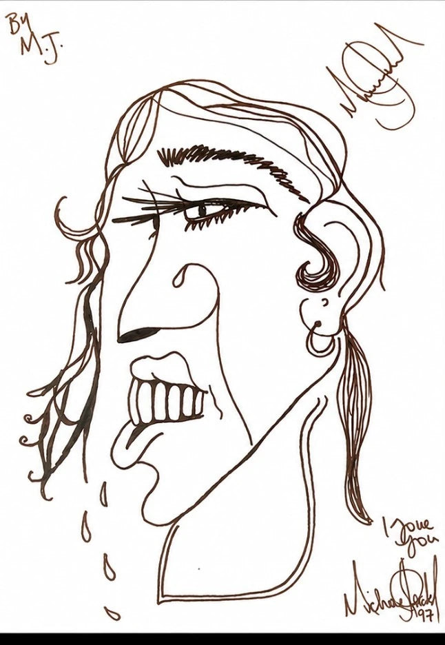 Michael Jackson signed self portrait sketch with authentication document